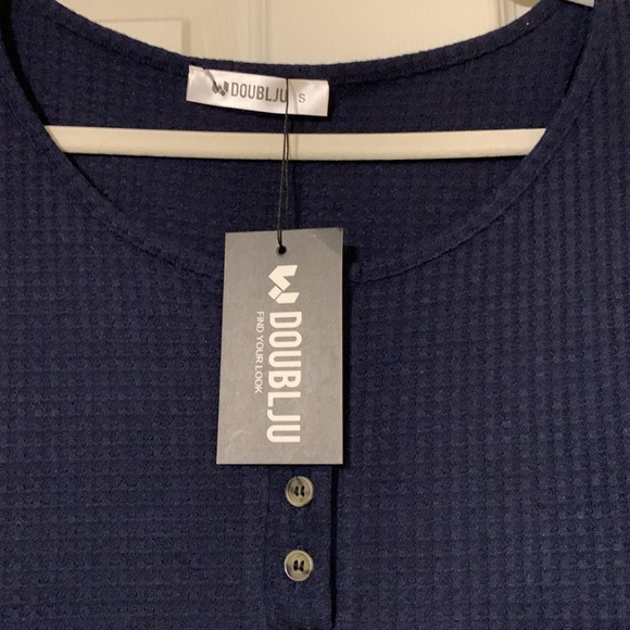 Doublju Deep Blue Waffle Buttoned Blouse NWT Small - Picture 2 of 4